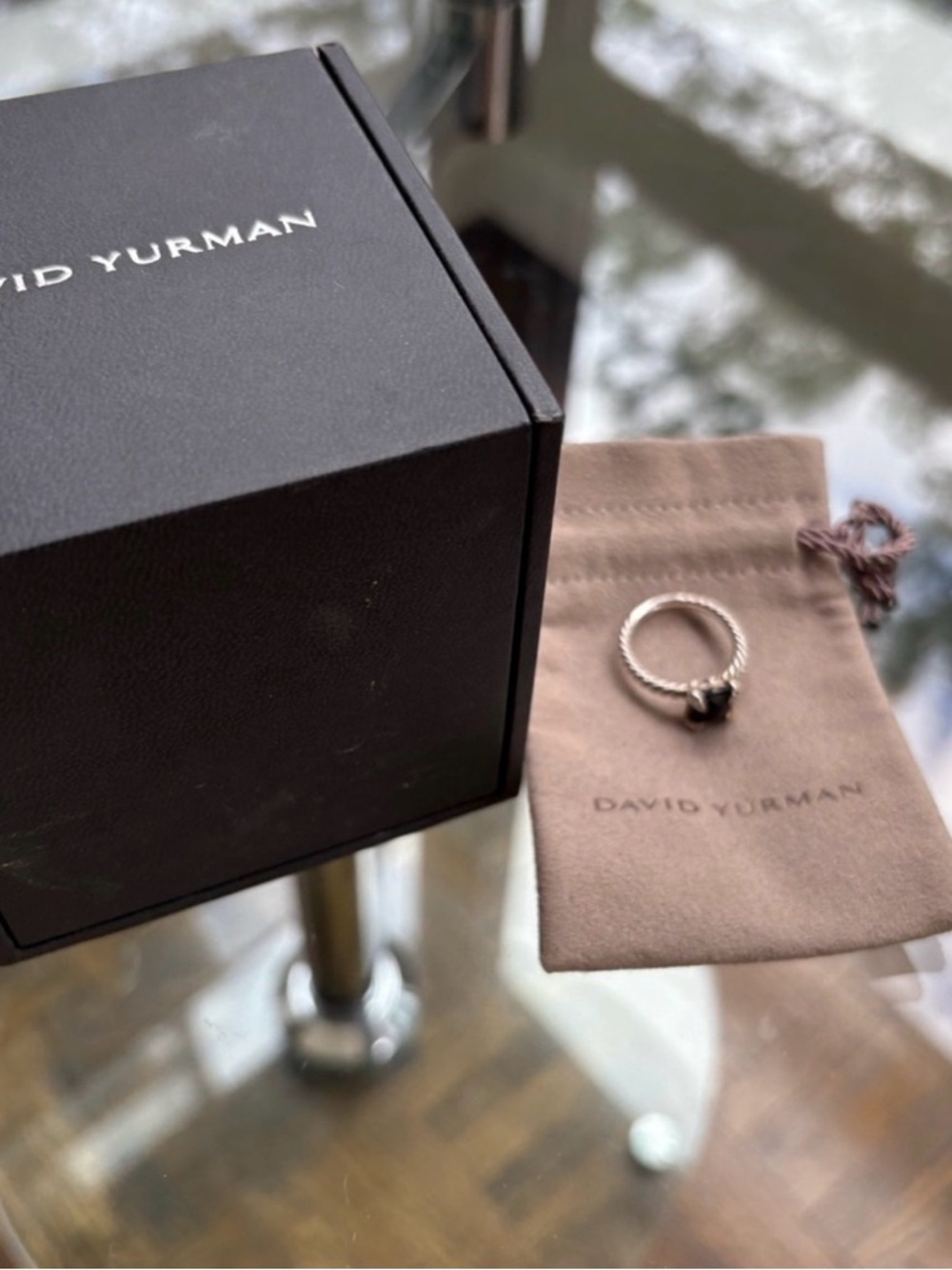 David Yurman Black Cushion Onyx Ring with Twisted Silver Band - Picture 7 of 8